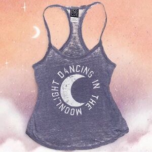 Women’s “Dancing In The Moonlight” Celestial Graphic Flowy Racerback Tank Top M